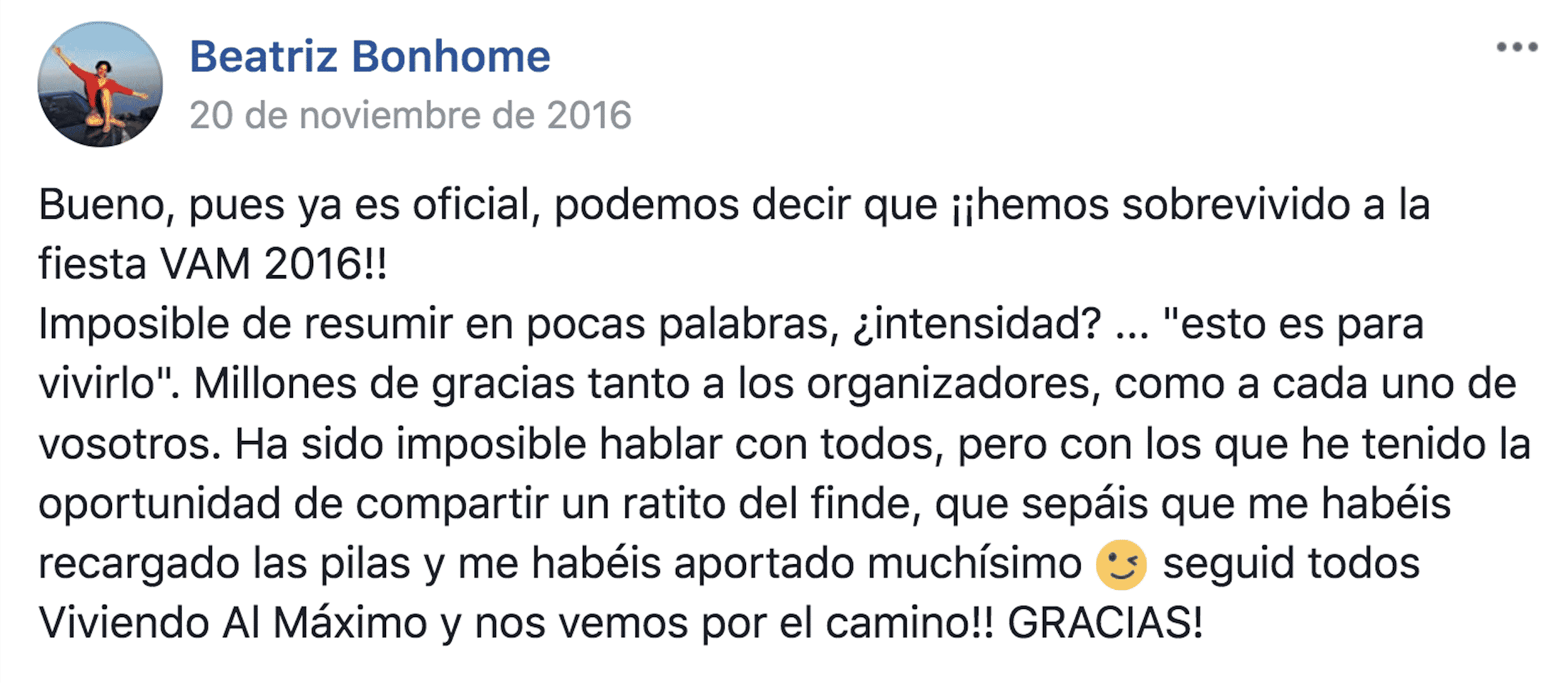 Testimonio Fiesta VAM Beatriz